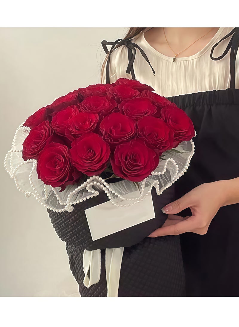 ورق تغليف زهور أبيض عادي، 4 ياردات، 28 سم، بحواف لؤلؤية، مموج ومجعد، مناسب للأعمال اليدوية، عيد الحب، عيد الأم، وحفلات الزفاف، ولوازم تنسيق الزهور. - Image 4